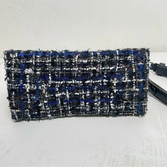 MICHAEL KORS Cece Tweed Small Shoulder Crossbody Satchel Bag Silver Chain Luxury - Picture 14 of 17